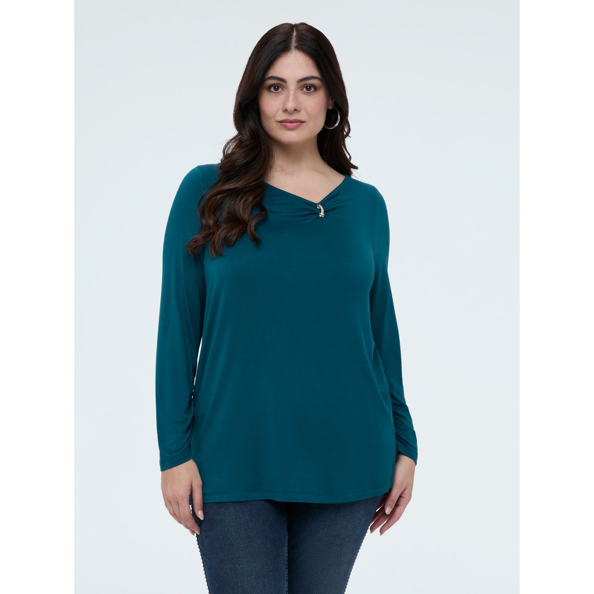 T-shirt en jersey avec détail bijou petrol blue, FIORELLA RUBINO