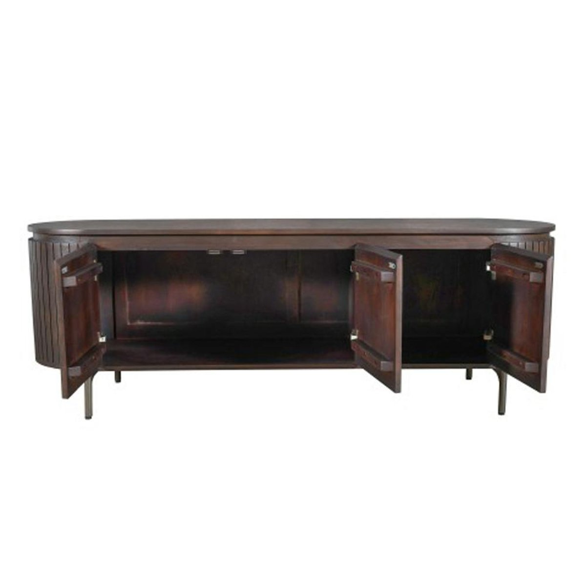 Meuble TV 3 portes bois marron rainuré 165 cm CALERO marron, PIER IMPORT