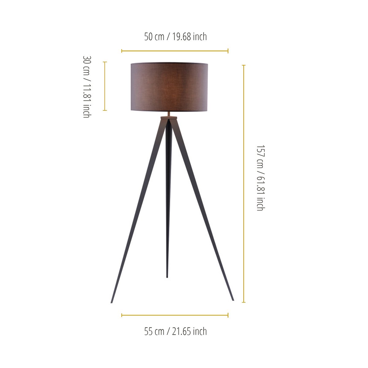 Lampadaire Intérieur Trépied Métal ROMANZA gris, TEAMSON HOME