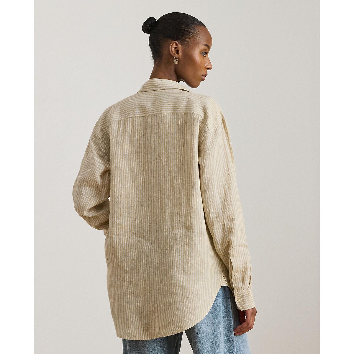Chemise rayée manches longues en lin beige/blanc, LAUREN RALPH LAUREN