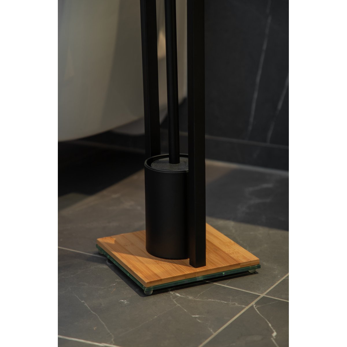 Serviteur WC porte-papier, brosse WC BAMBUSA noir, WENKO
