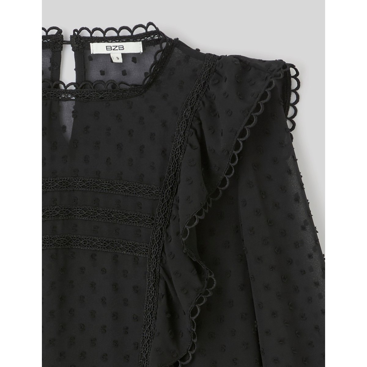 Blouse plumetis volantée noir, BZB