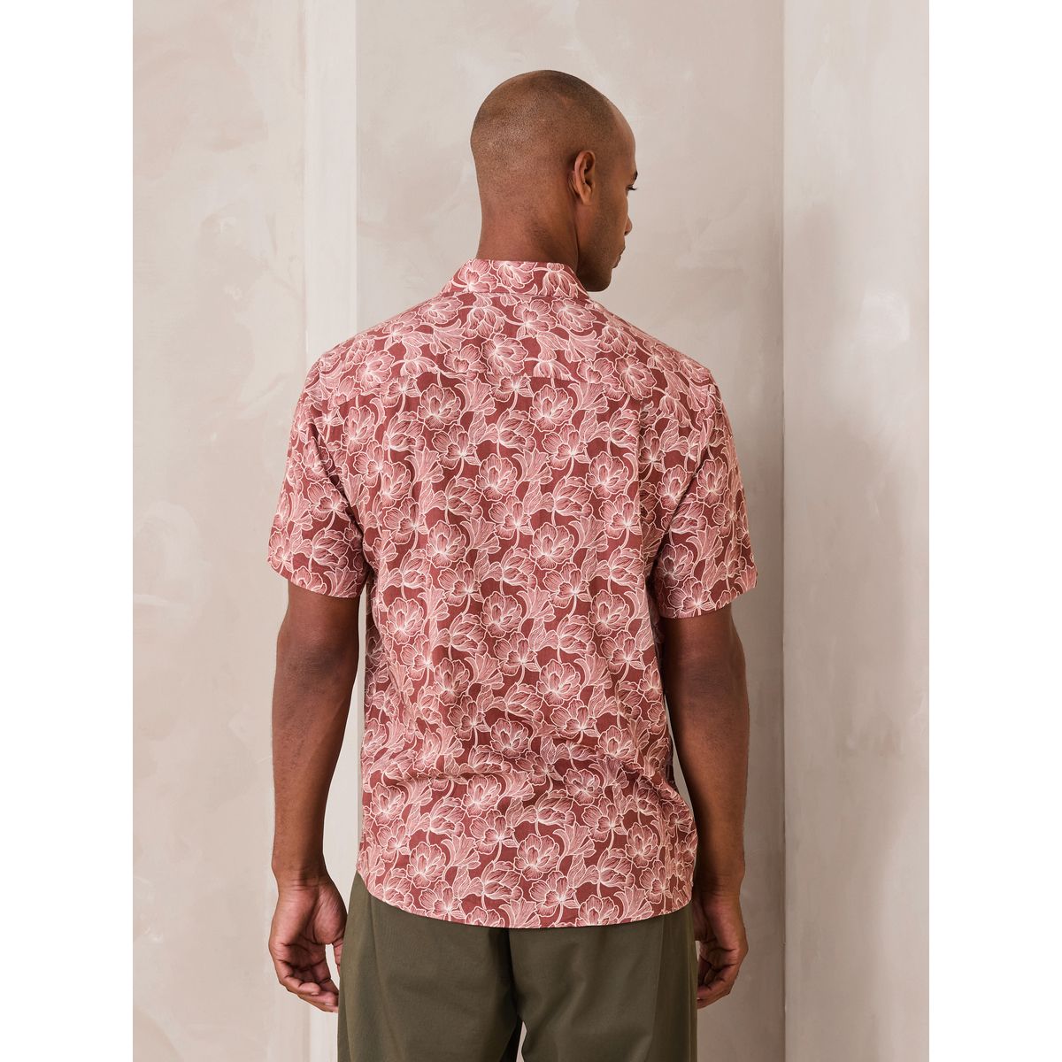 Chemise habillée en viscose et lin marron rouille imprimé floral, NEXT