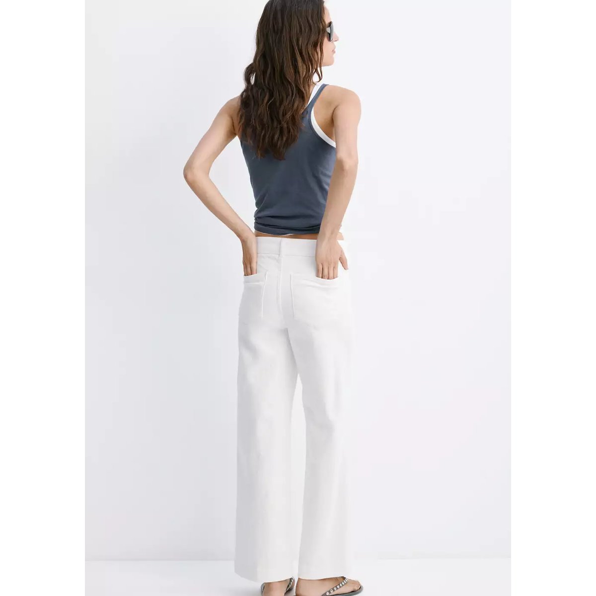 Jean large taille haute blanc, MANGO
