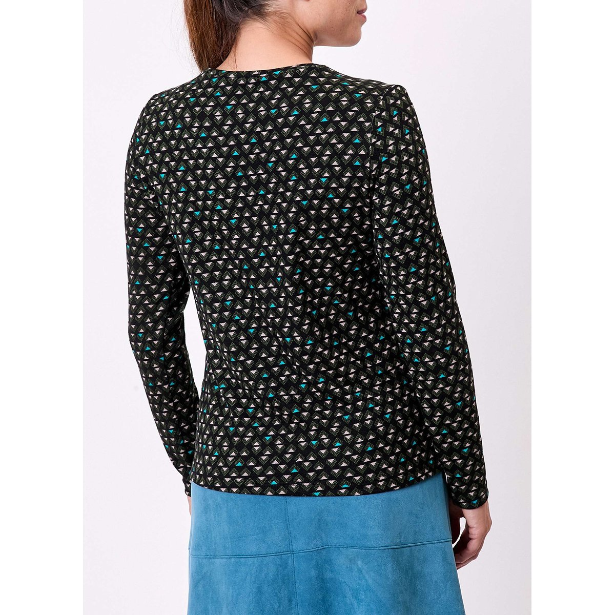 T-shirt imprimé fluide col V maille ORVAR noir turquoise, LA FIANCÉE