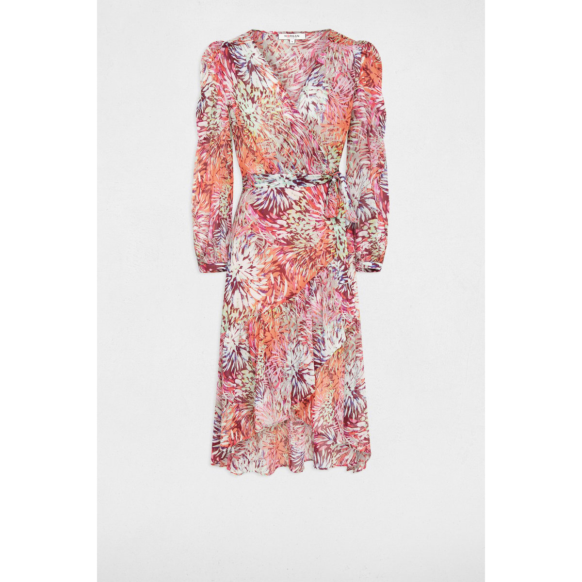 Robe midi portefeuille imprimé multico, MORGAN