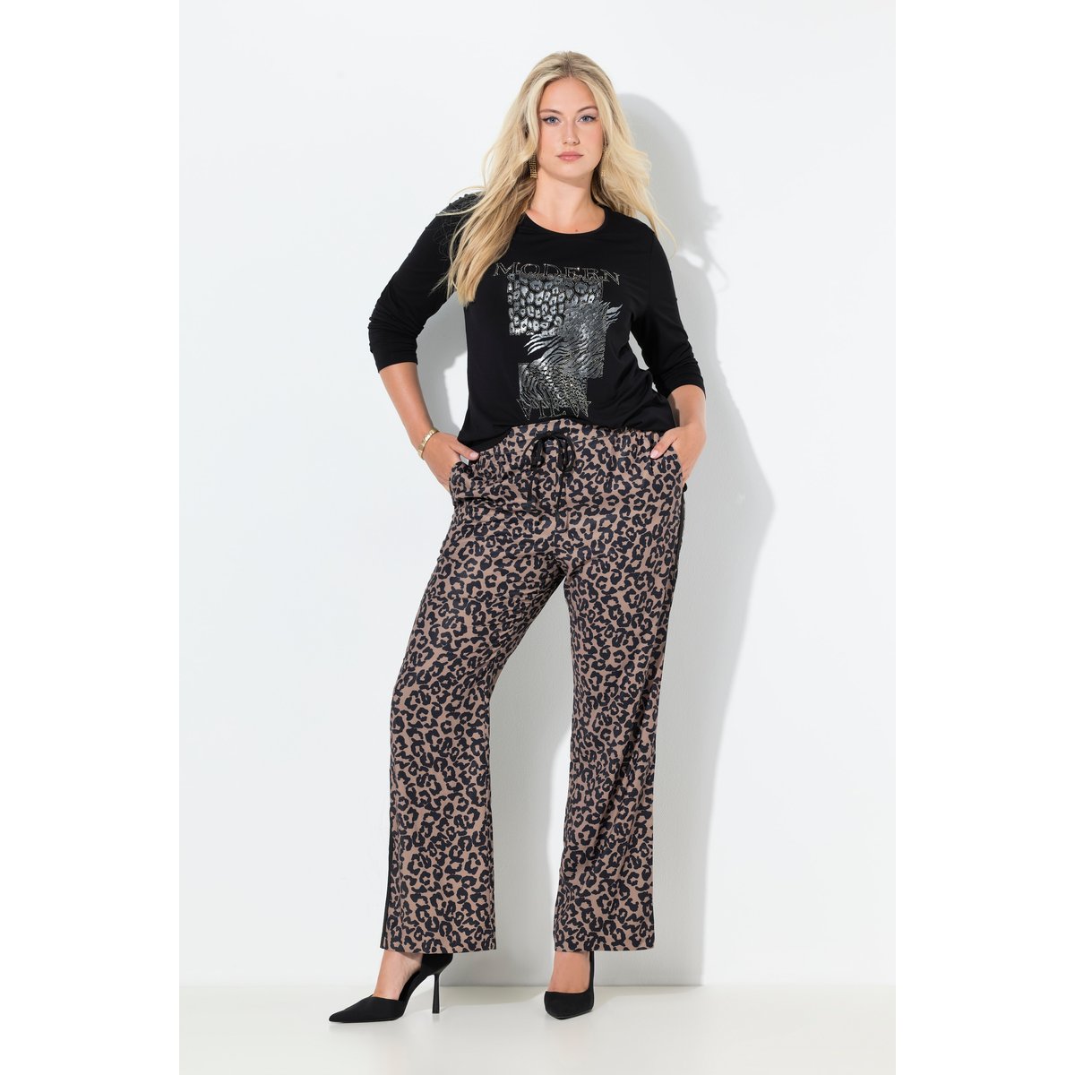 Pantalon Mary motif léopard nougat clair, ULLA POPKEN