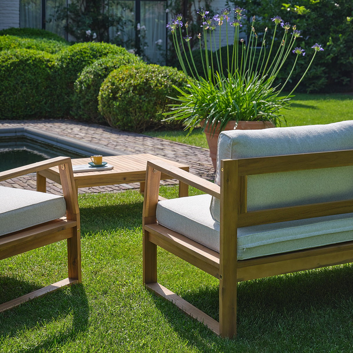Salon de jardin en acacia massif MILOS heather_light_grey, BERAH GETAH