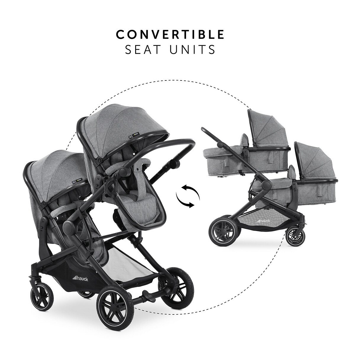 Poussette double Atlantic Twin Melange Grey gris, HAUCK