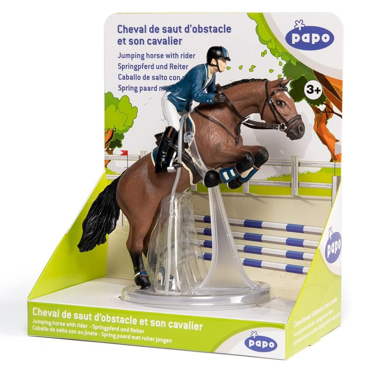 Figurine Cheval de saut d'obstacle et son cavalier marron, PAPO