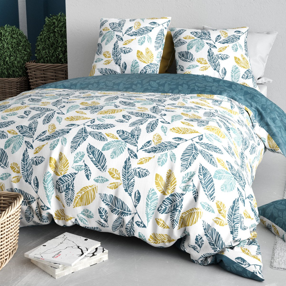 Parure housse de couette 100 % coton 57 fils natou bleu, C DESIGN HOME TEXTILE