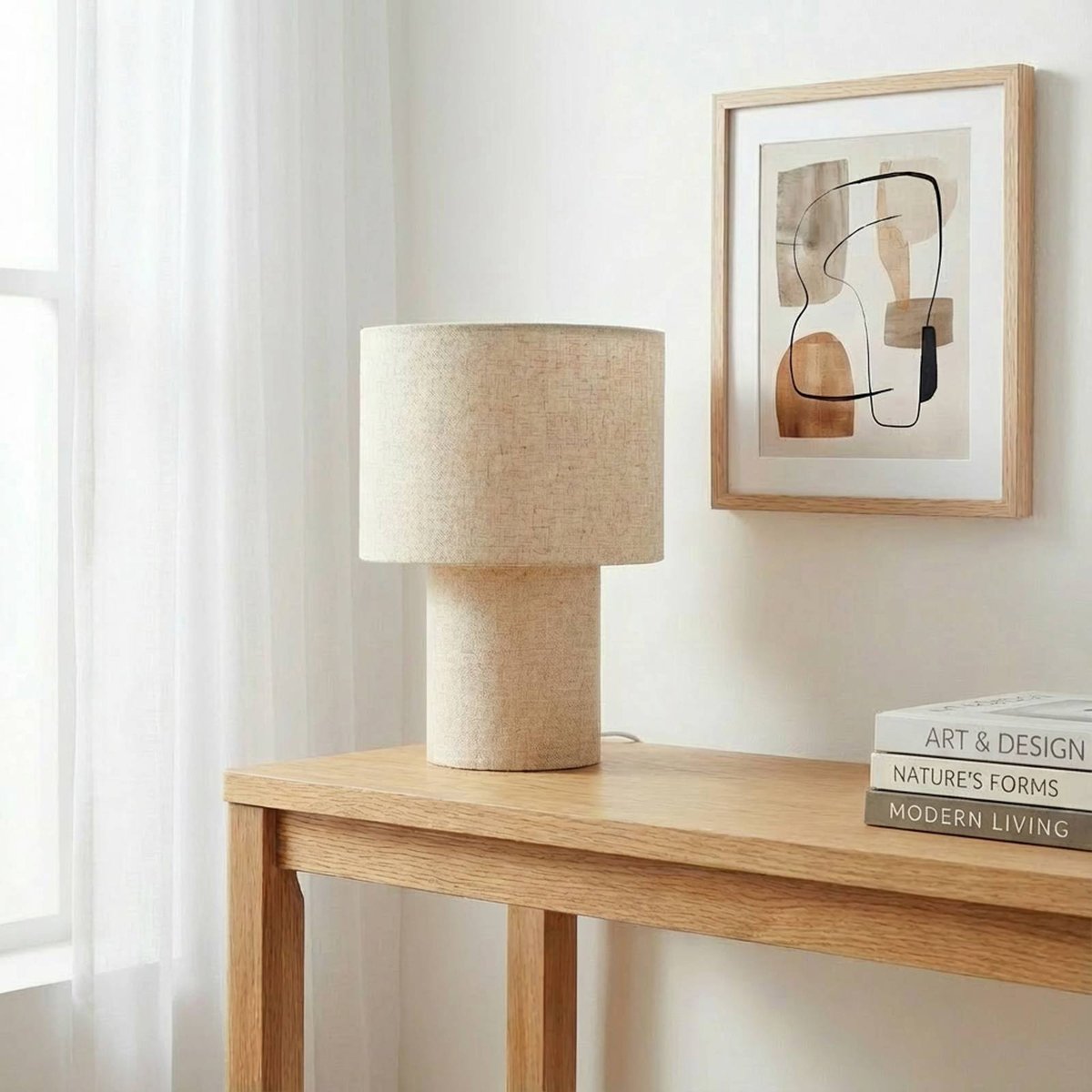 Lampe à poser en textile scandinave, Elfie beige, LINDBY