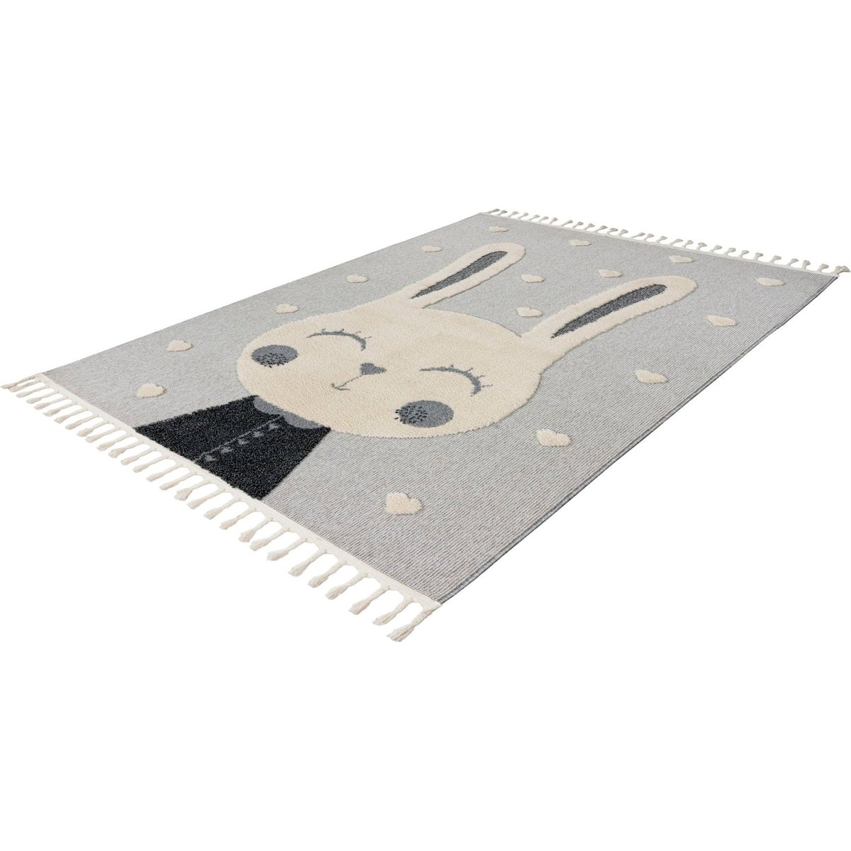 Tapis rond enfant motif lapin, Dos en jute gris clair et beige lapin, ARTE ESPINA
