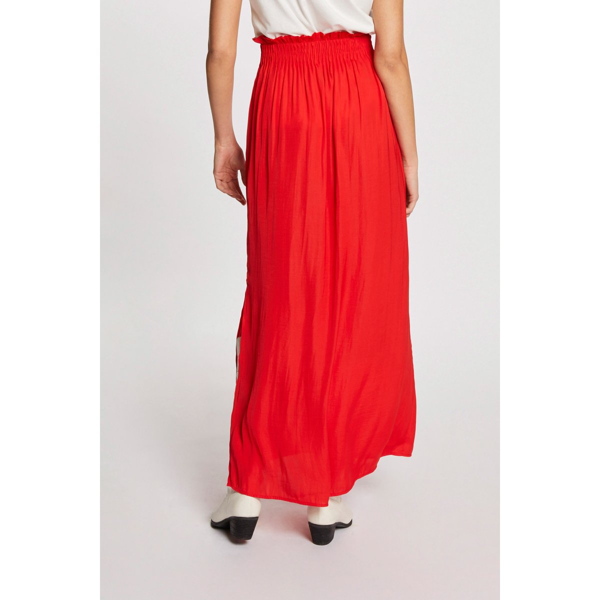 Jupe longue fluide taille élastiquée orange foncé, MORGAN