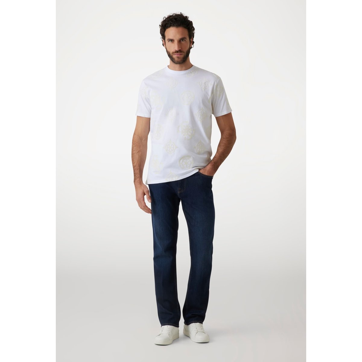 T-Shirt Pivoine All-Over blanc, GUESS