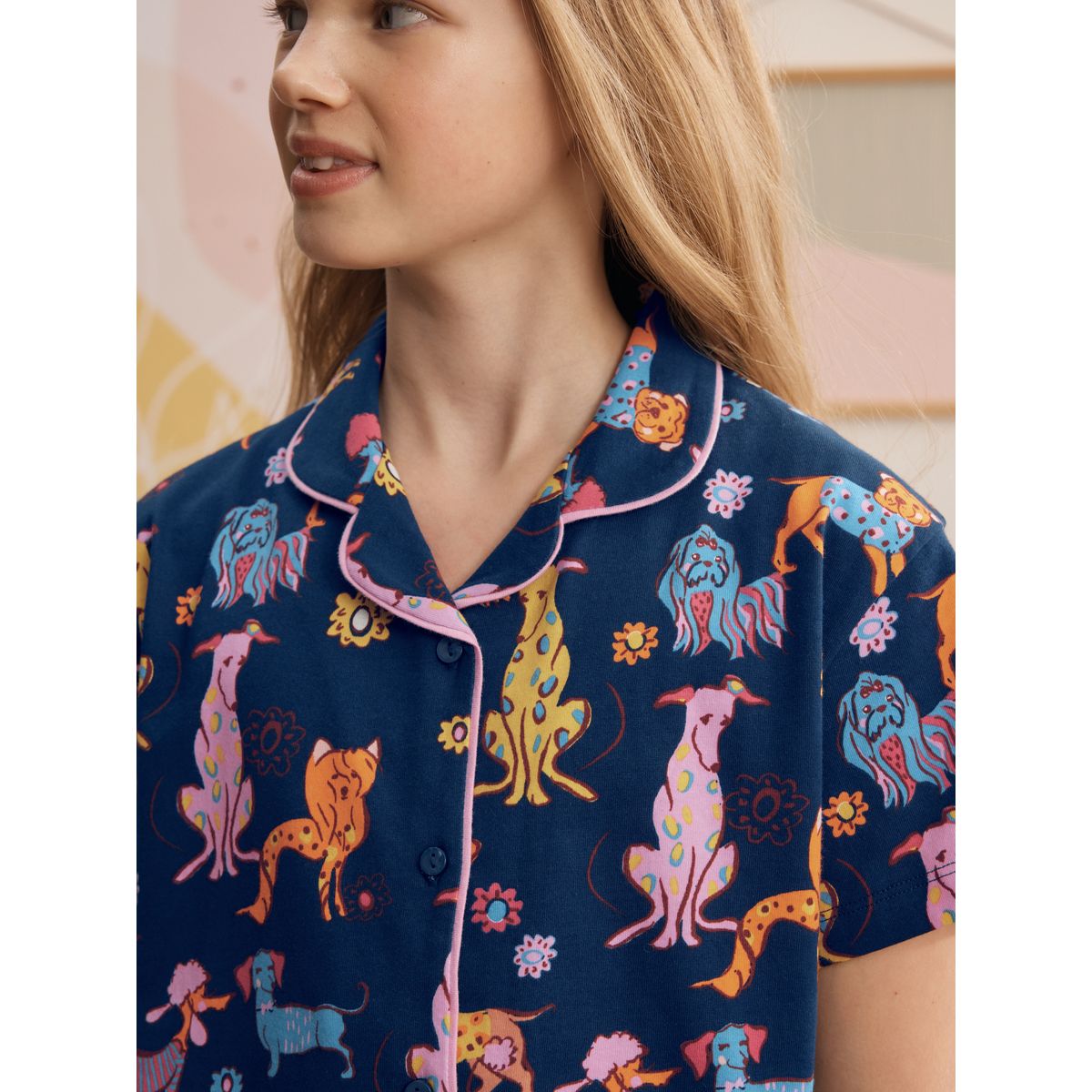 Pyjama short boutonné chien bleu marine, NEXT