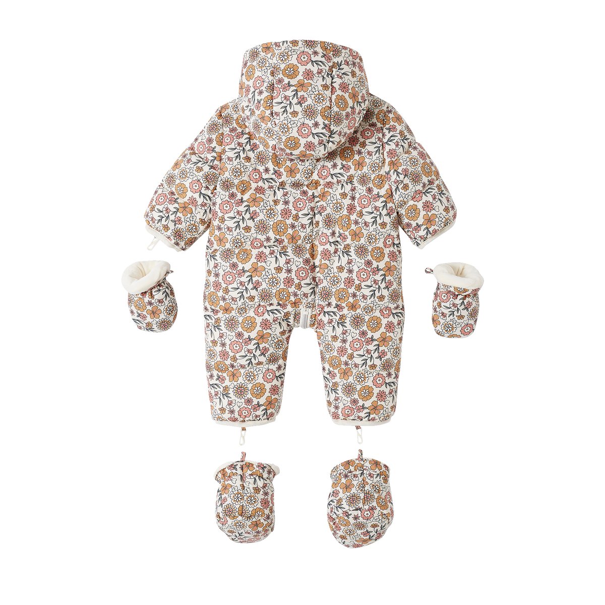 Combipilote bébé fleurie doublée polaire beige clair imprime, VERTBAUDET