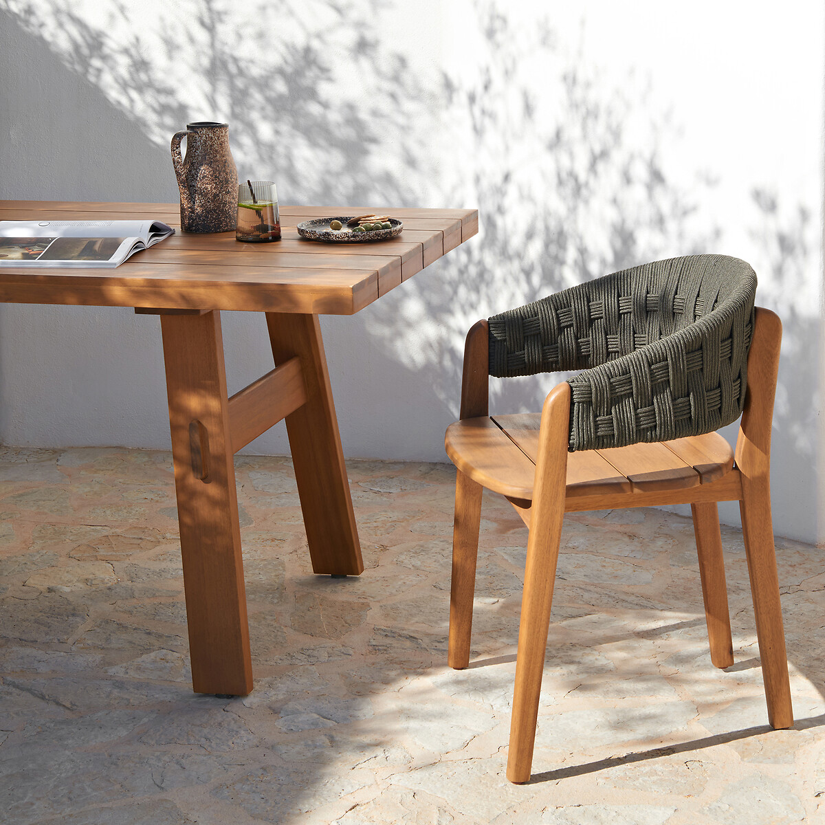 Fauteuil de table de jardin en acacia massif et corde tressée, CHABLIS naturel, AM.PM