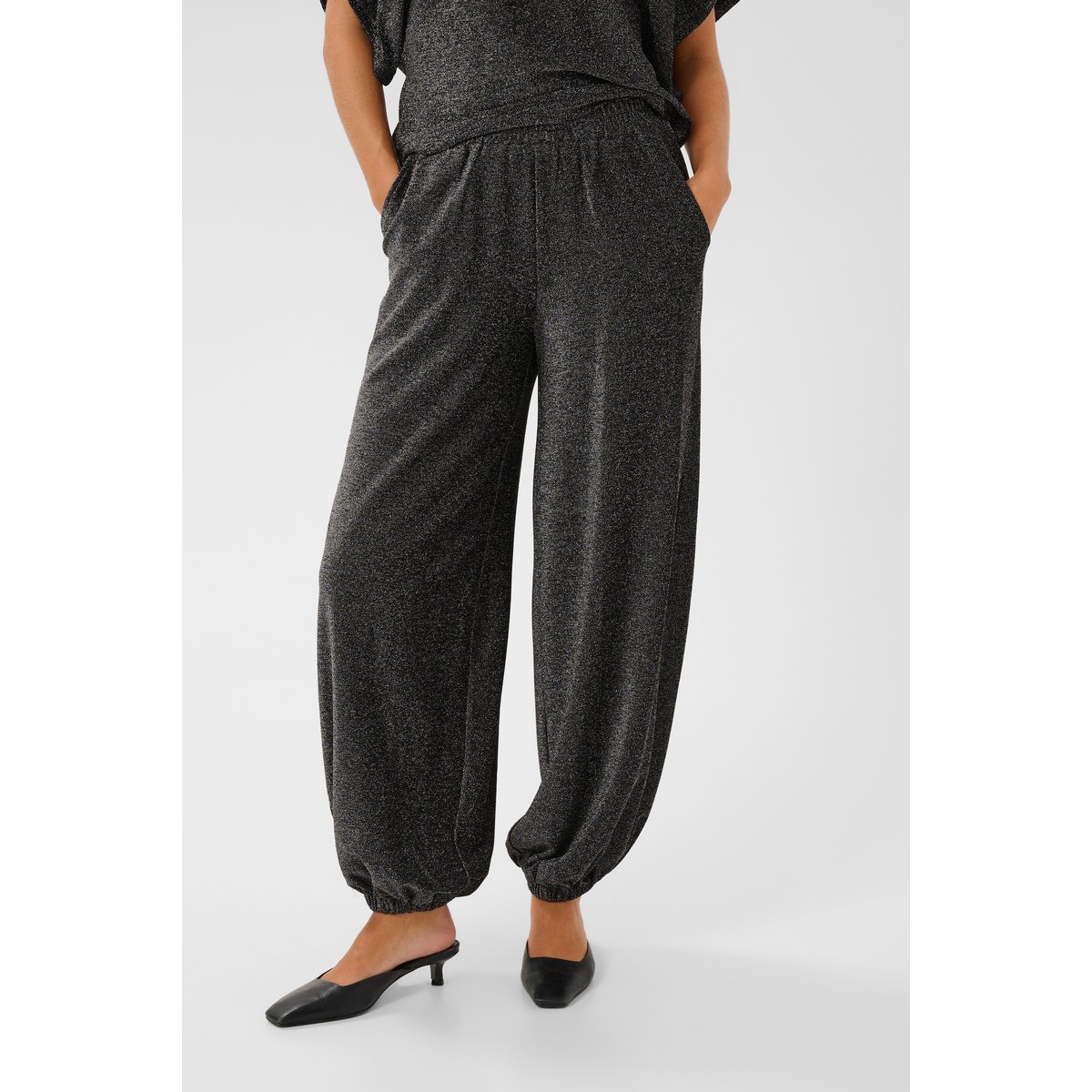 Pantalon en jersey argent noir silver black glitter, KAFFE
