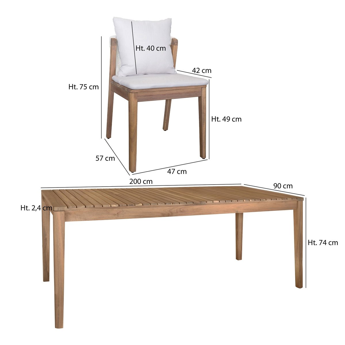 Salon de jardin table et 8 chaises en acacia, FIDJI bois d'acacia, NOW'S HOME