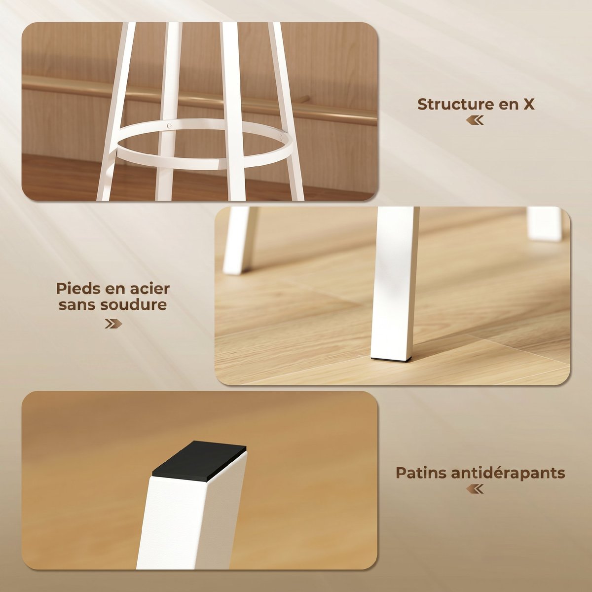 Tabouret de bar Panneau de particules Bois bois naturel et blanc, HOMCOM