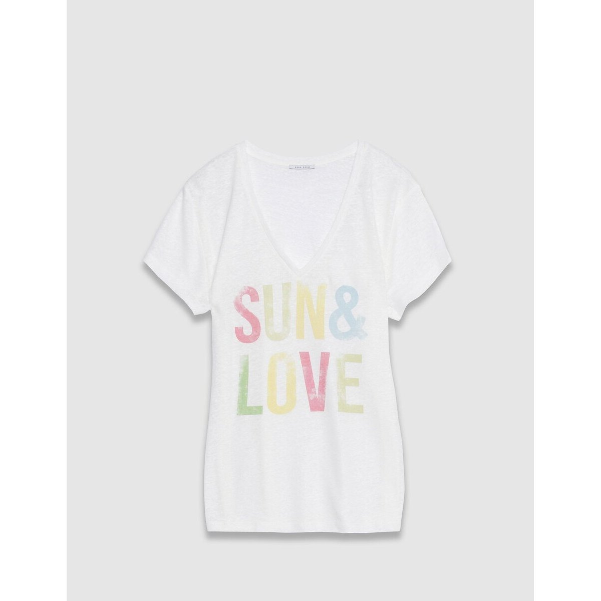 Printed Short Sleeve V-Neck T-Shirt off-white, IKKS