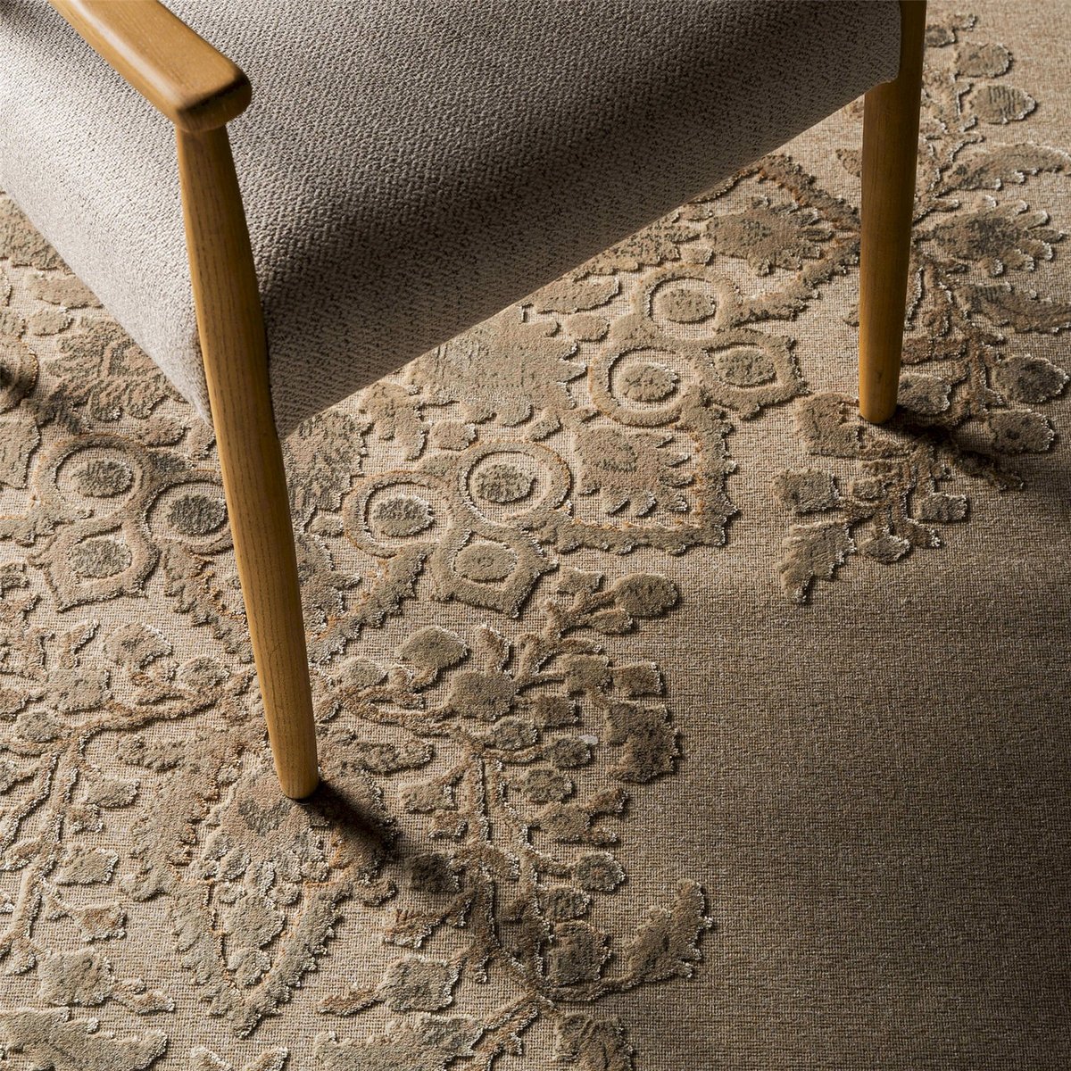 Tapis style classique en viscose tons clairs beige naturel, RECOLLECTION