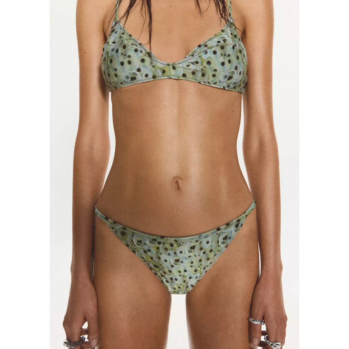 Haut de bikini triangle imprimé vert, MANGO