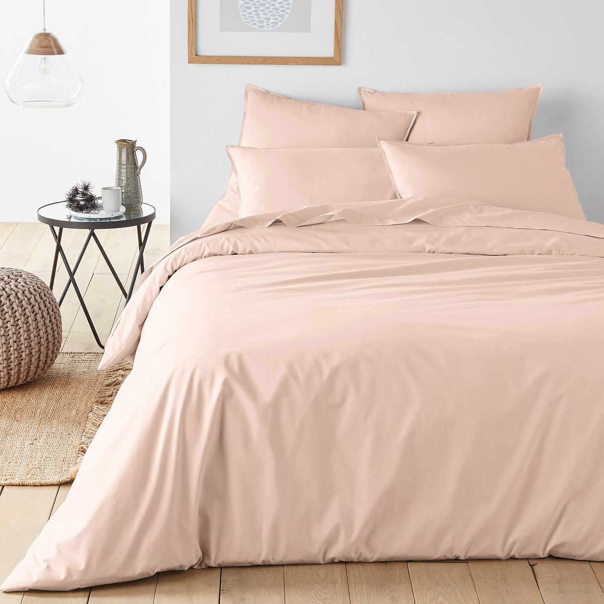 Taie d'oreiller unie percale de coton bio Scenario rose poudré, LA REDOUTE INTERIEURS