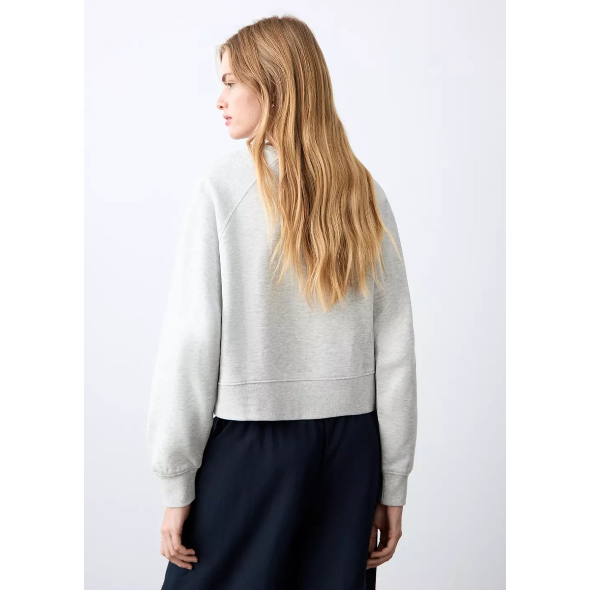 Sweat-shirt crop coton gris chiné clair, MANGO TEEN