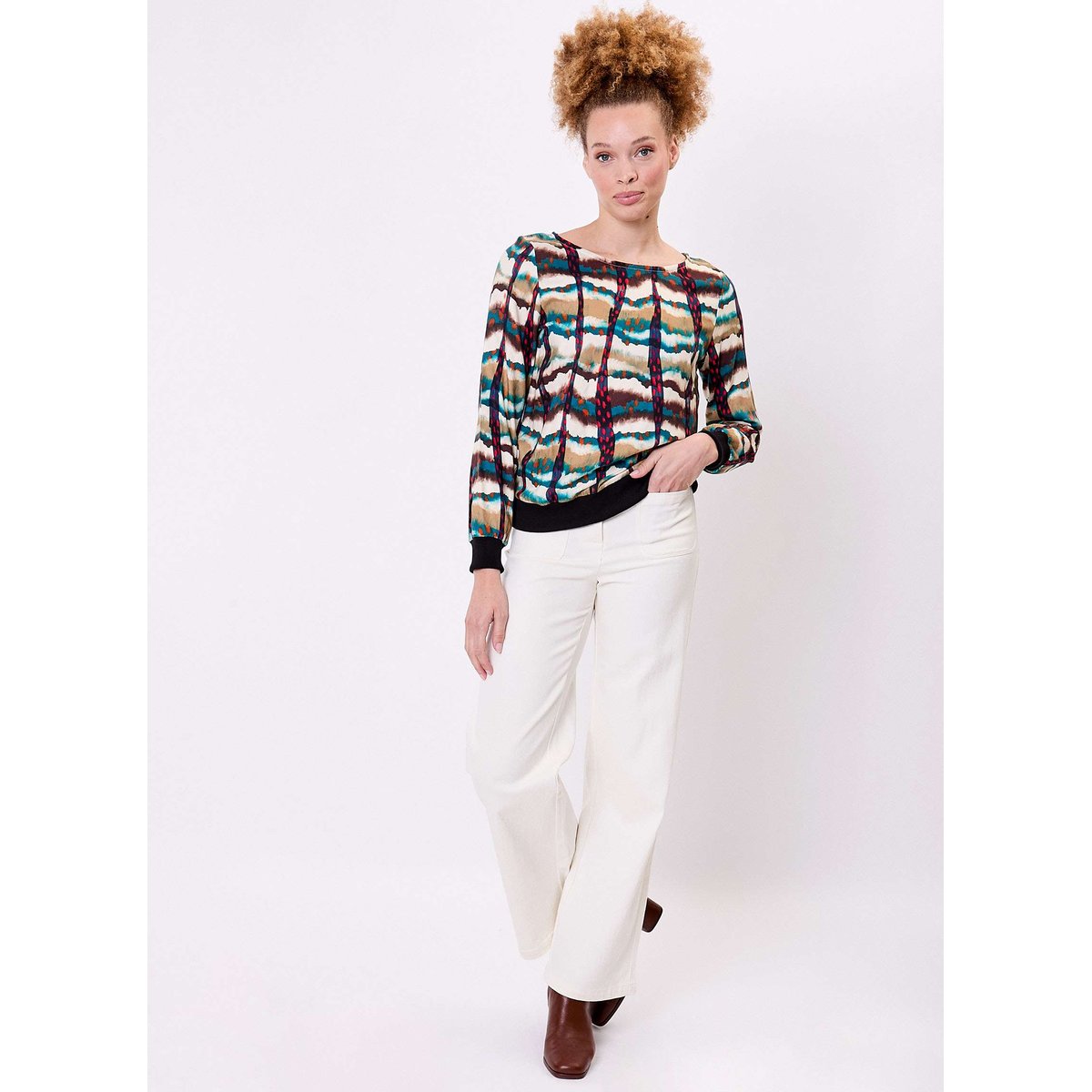 Top fluide esprit sweat LOSAN beige biscuit, LA FIANCÉE