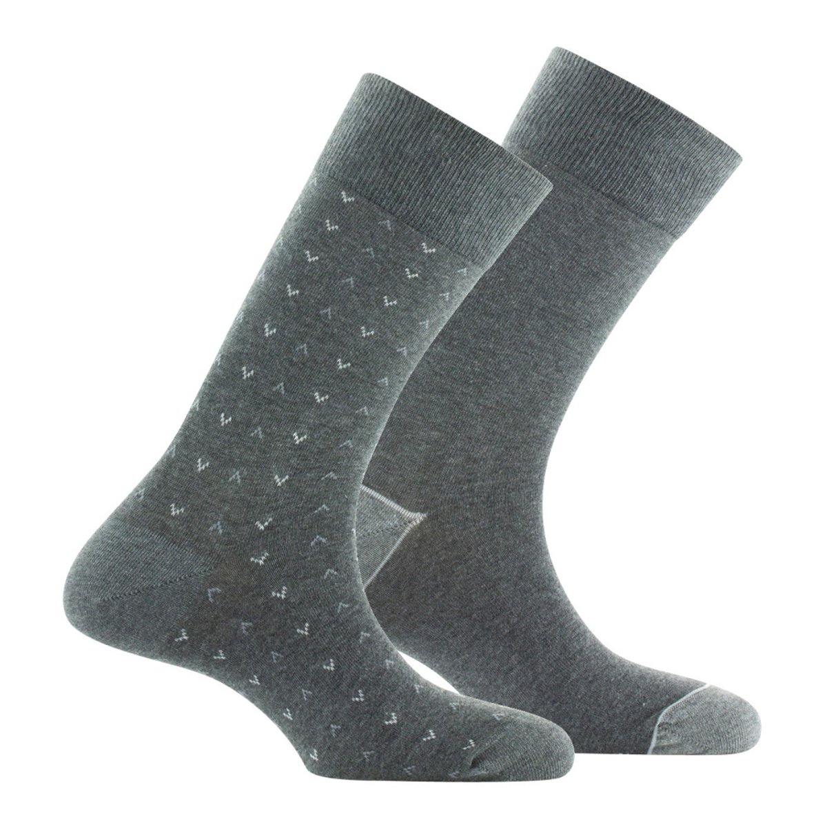 Lot de 2 paires de mi- chaussettes Al over chevrons plus unie MADE IN FRANCE gris anthracite, KINDY