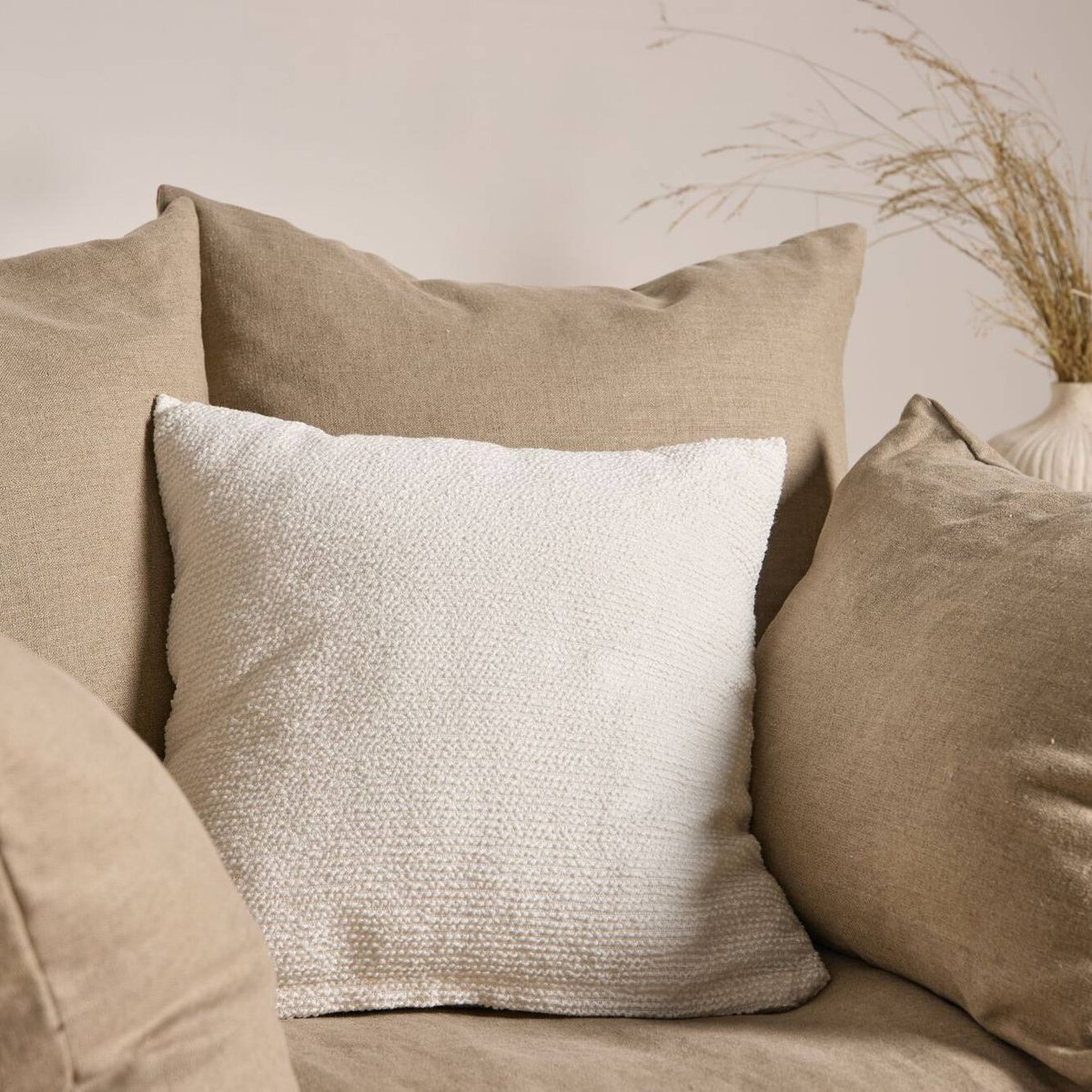 Coussin coton lin tramé - LEON blanc, CAMIF