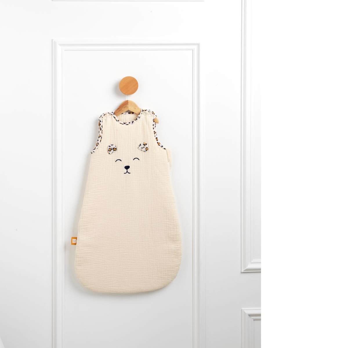 Gigoteuse bébé hiver en gaze de coton détails léopard ecru, SAUTHON