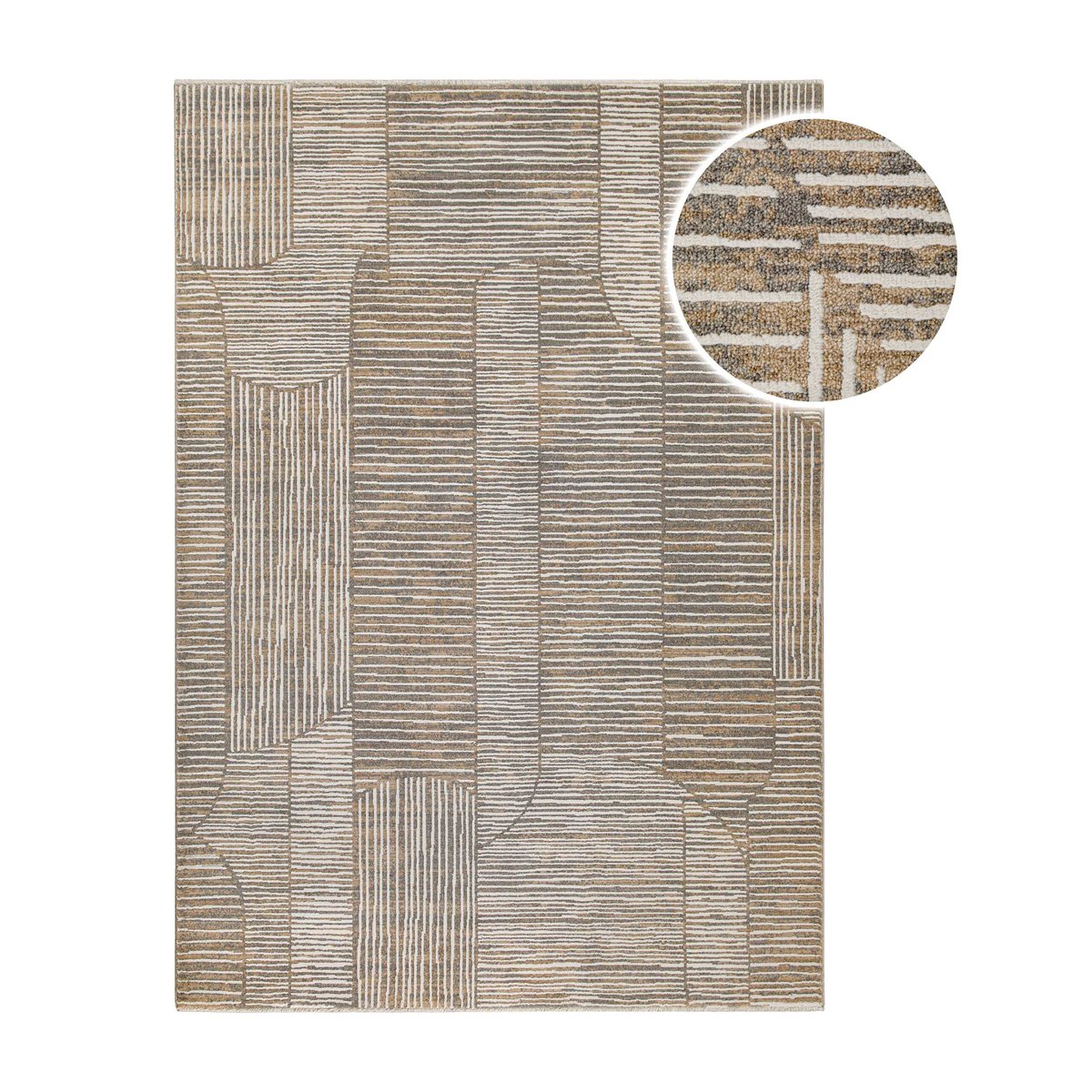 WECONhome Raymond par Esprit, tissé machine, tapis poils courts, motif rayé avec effet relief, certifié OEKO-TEX® , Raymond beige gris, ESPRIT