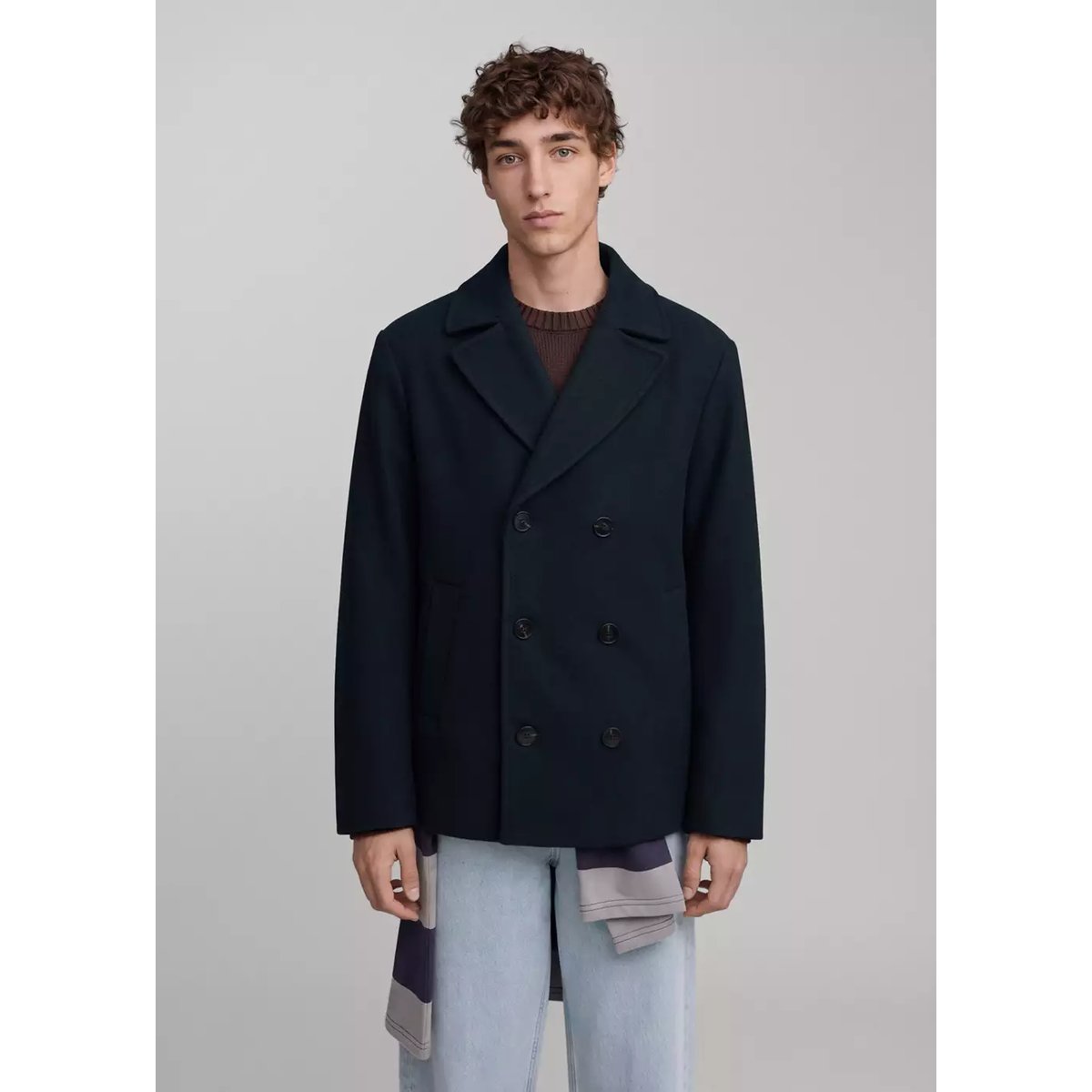 Manteau à double boutonnage croisé bleu marine, MANGO TEEN
