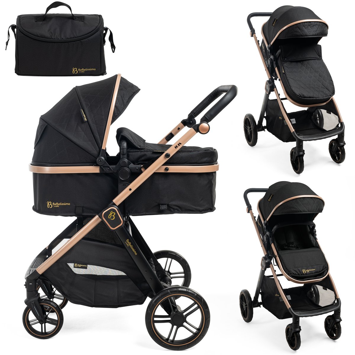 Poussette transformable - combinée - 2 en 1 - poids 0-22kg - IRIS- noir noir, BEBELISSIMO J'AIME