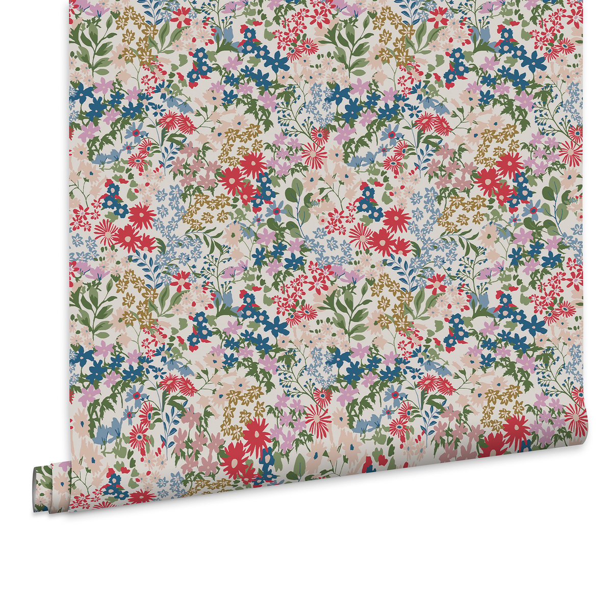 Papier peint Liberty fleuri d'un après-midi d'été rouge, bleu, beige, vert, JOULES