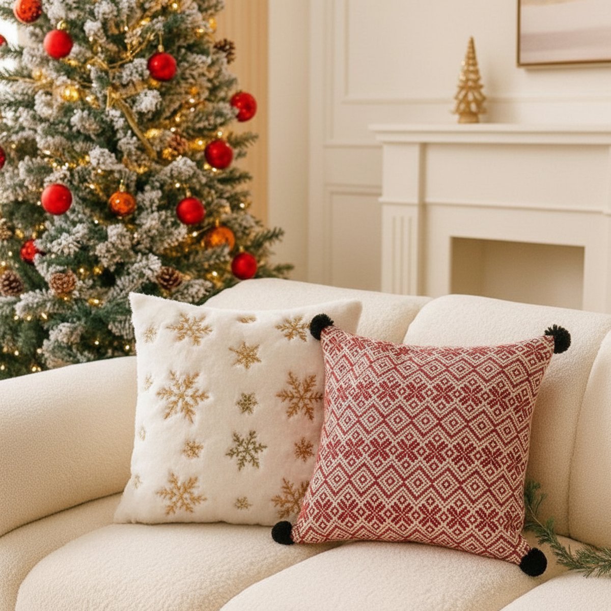 Housse de coussin décoratif en coton 50x50 NOËL rouge, SIA DECO