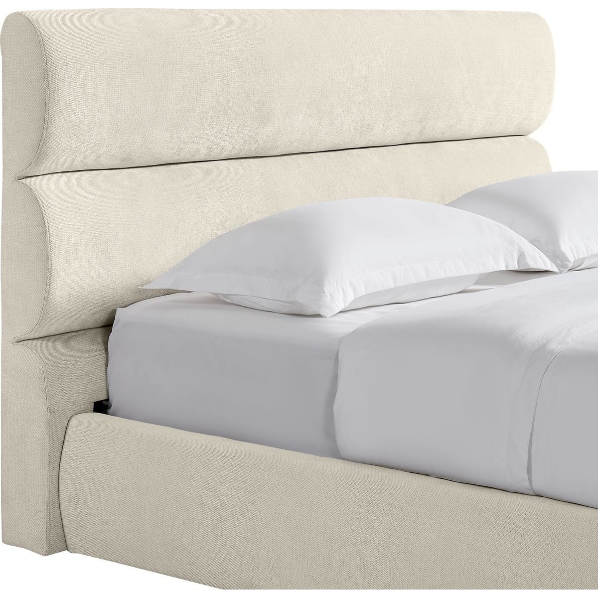 Lit coffre adulte avec tête de lit capitonnée en tissu chenille - SIMON beige, HOMIFAB