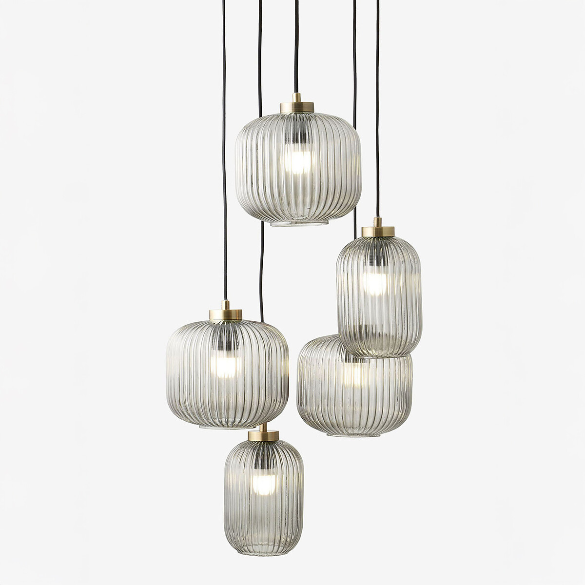MADE.COM Briz 5-Light Ribbed Glass Pendant Light smoke grey, MADE