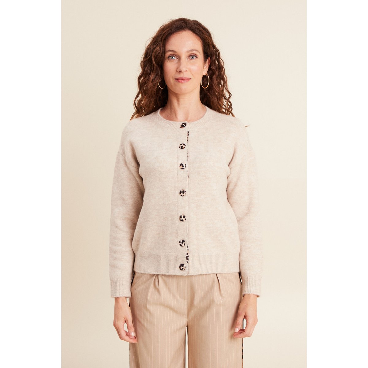 Gilet droit mi-long col rond beige, BREAL