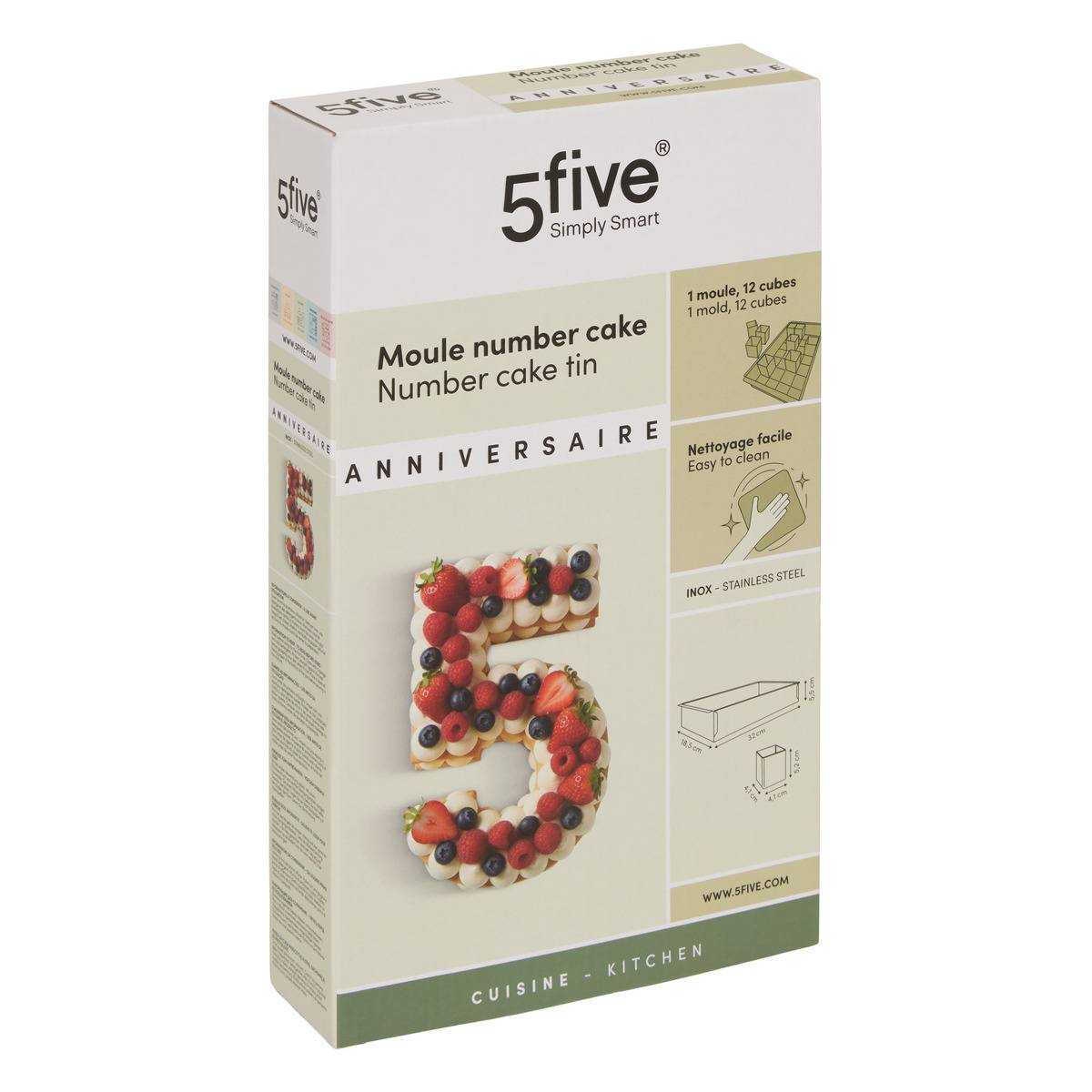 Moule pour number cake 31,6x18,5x5,5cm en inox ANNIVERSAIRE argent, 5FIVE SIMPLY SMART