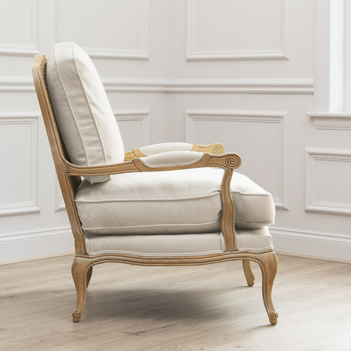 Florence Linen Blend Country Chair with Gold Oak Frame cream, VOYAGE MAISON