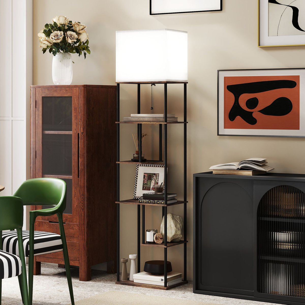 Lampadaire MDF Brun Rustique marron, HOMCOM