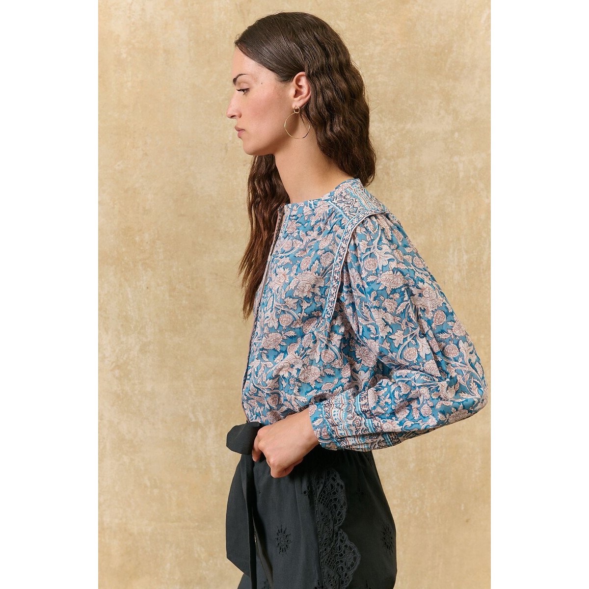 Blouse col rond à manches longues fleurie, JANE imprimé bleu/rose, LOUISE MISHA