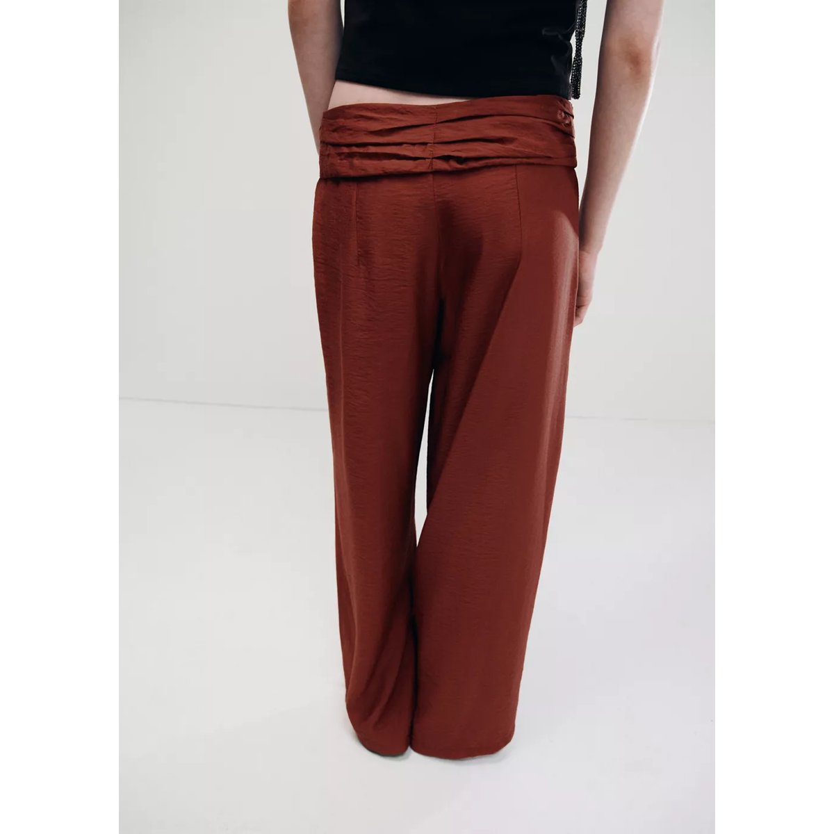 Pantalon droit détail nœuds orange brûlé, MANGO TEEN