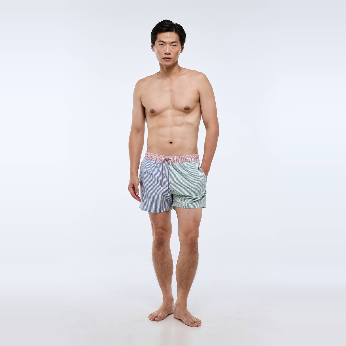 Short de bain seersucker rayé multicolore chine, MONOPRIX