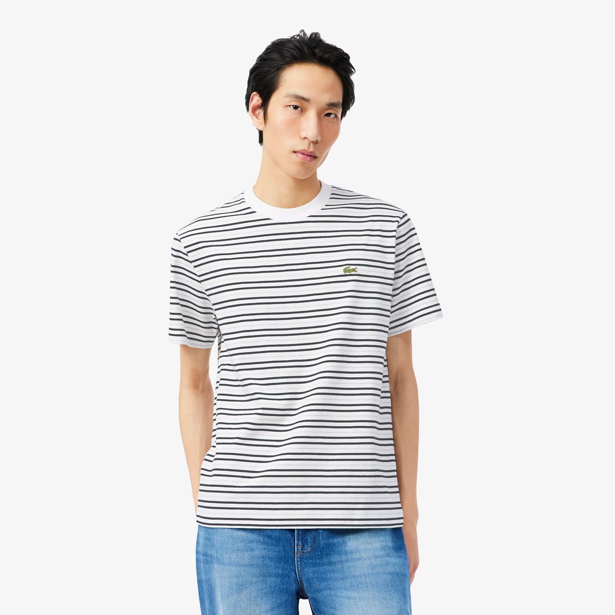 T-shirt coton épais rayé noir-7xi, LACOSTE