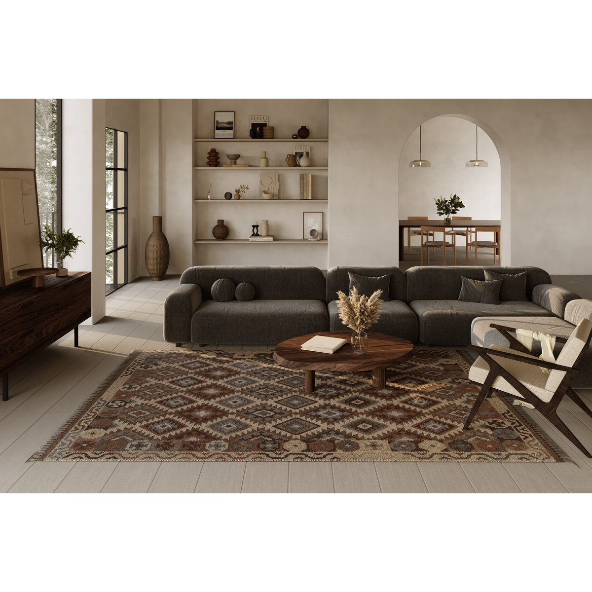 Tapis en laine, tissé main, oriental , MIGNY brun, WECON HOME